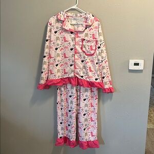 Abby & Evie Taylor Swift Pink Ruffled Pajama Set Pants & Long Sleeve Button Down